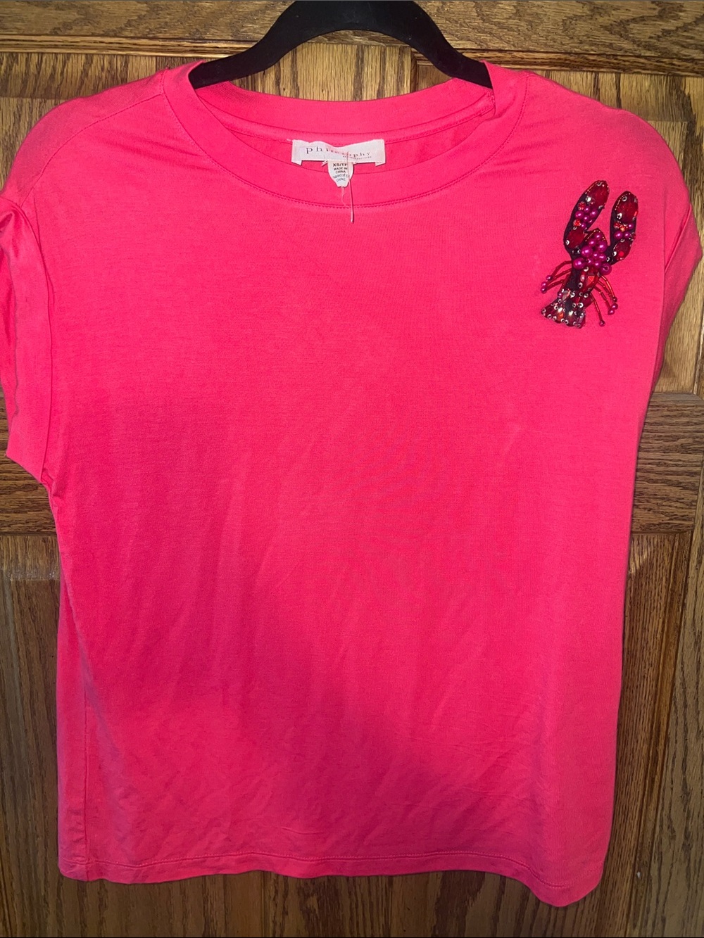 Philosophy Hot Pink Tee with Beaded Lobster Accent